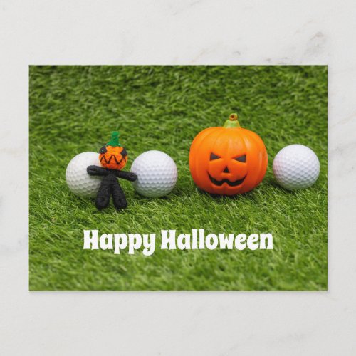 Golf Halloween with golf ball and pumpkin ghost Postcard