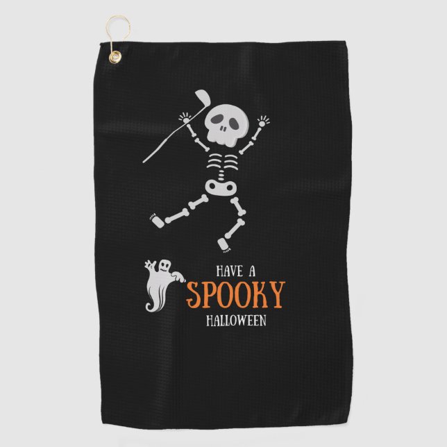 Golf Halloween with Skeleton golfer spooky Golf Towel (Front)