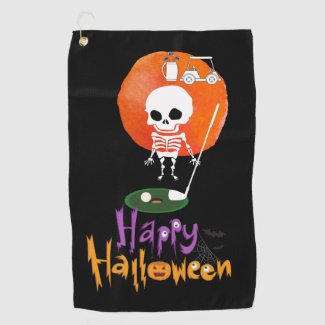 Golf halloween with Skeleton playing golf on green Golf Towel