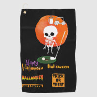 Golf halloween with Skeleton playing golf on green Golf Towel