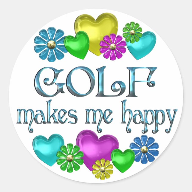 Golf Happiness Classic Round Sticker (Front)