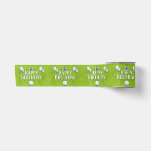 Golf Happy Birthday for Boy Watercolor  Satin Ribbon