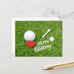Golf Happy Birthday golf ball and tee with love C Postcard