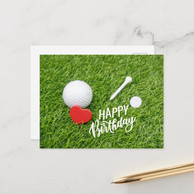 Golf Happy Birthday  golf ball and tee with love C Postcard (Front/Back In Situ)