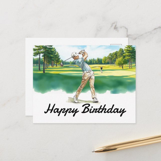 Golf Happy Birthday Golfer Golfing Postcard (Front/Back In Situ)