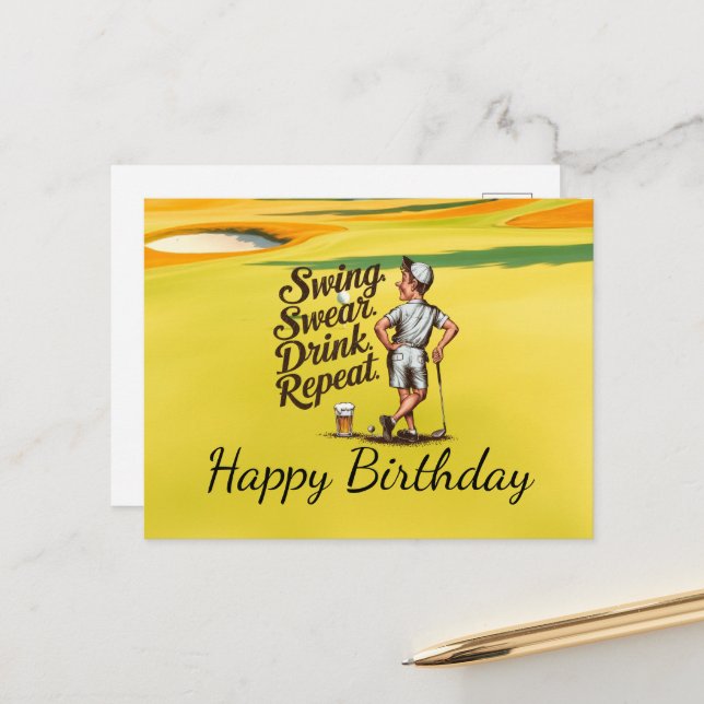 Golf Happy Birthday Golfer Golfing Postcard (Front/Back In Situ)