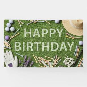 Golf Happy Birthday on Green Banner