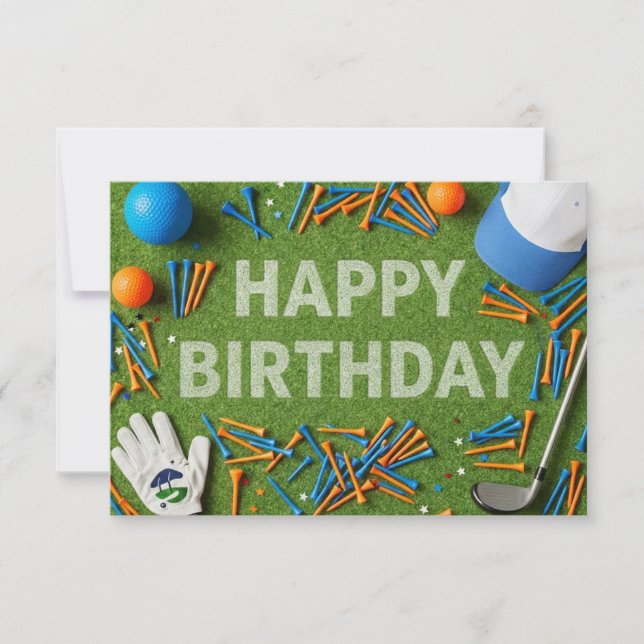 Golf Happy Birthday on Green  Card (Front)