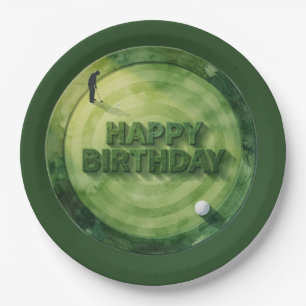 Golf Happy Birthday on Putting Green Paper Plates