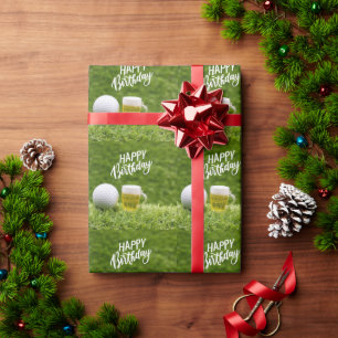 Golf Happy Birthday to Golfer with glass of Beer Wrapping Paper