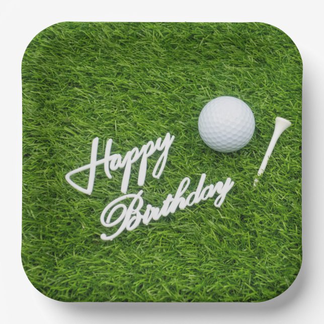 Golf happy birthday to golfer with golf ball  paper plates (Front)