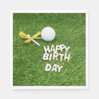 Golf Happy Birthday with balls and yellow ribbon Napkins