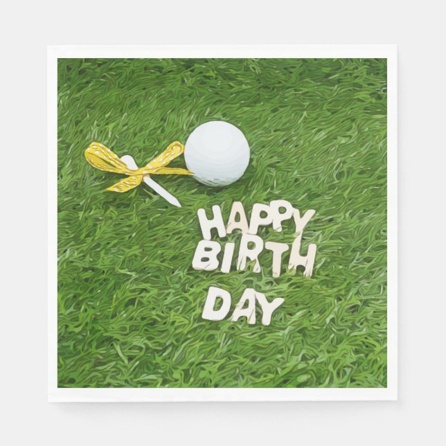 Golf Happy Birthday with balls and yellow ribbon Napkins (Front)