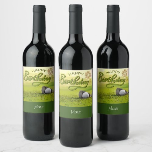 Golf Happy Birthday with golf ball and iron Wine Label