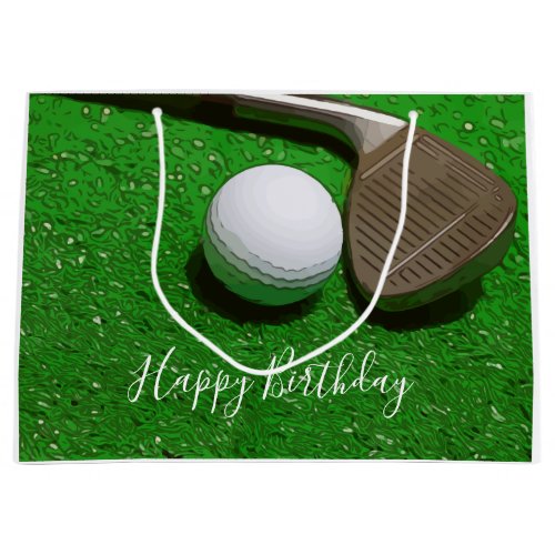 Golf Happy Birthday with golf ball and sand wedge Large Gift Bag