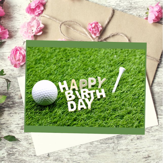 Golf Happy Birthday with golf ball and tee Postcard (Creator Uploaded)