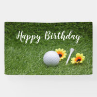 Golf Happy Birthday with golf ball on green Banner