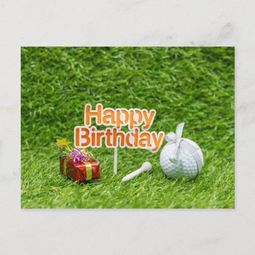 Golf Happy Birthday with golf ball tee and gifts Postcard