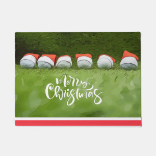 Golf Happy Christmas Holiday with Santa hat in row Doormat