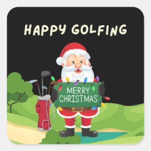 Golf Happy Christmas Holidays with Santa Claus     Square Sticker