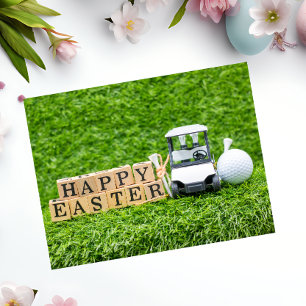 Golf Happy Easter to golfer with golf ball & cart Postcard