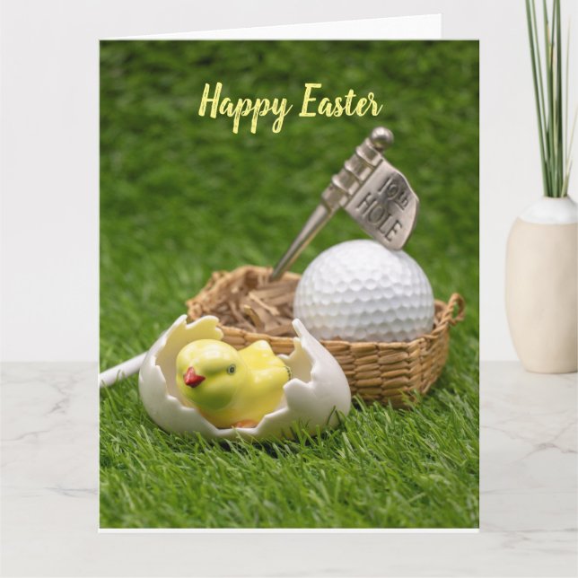 Golf Happy Easter with chicken and golf ball Card (Front)