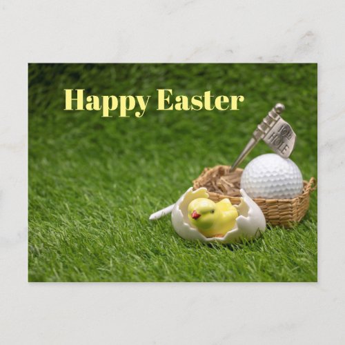 Golf Happy Easter with chicken and golf ball Holiday Postcard