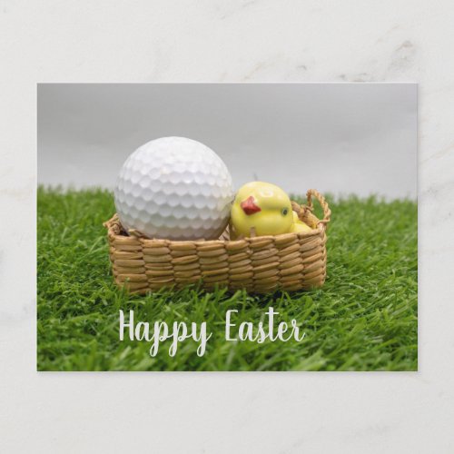 Golf Happy Easter with golf ball and chicken Postcard