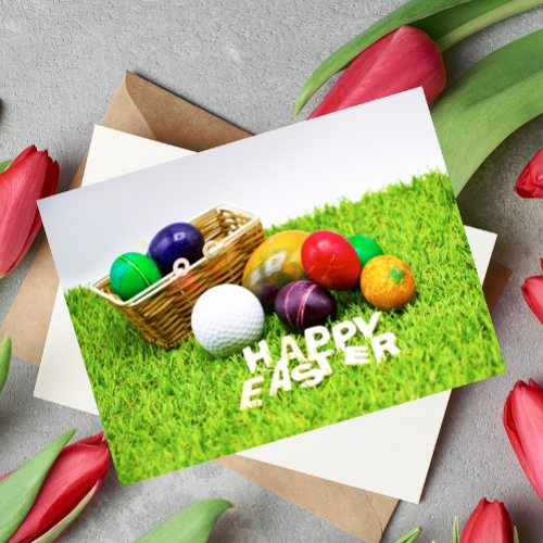 Golf Happy Easter with golf ball and colorful eggs Postcard