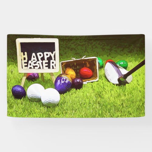 Golf Happy Easter with golf ball and eggs Banner