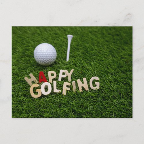 Golf Happy golfing golf ball and tee on green Postcard