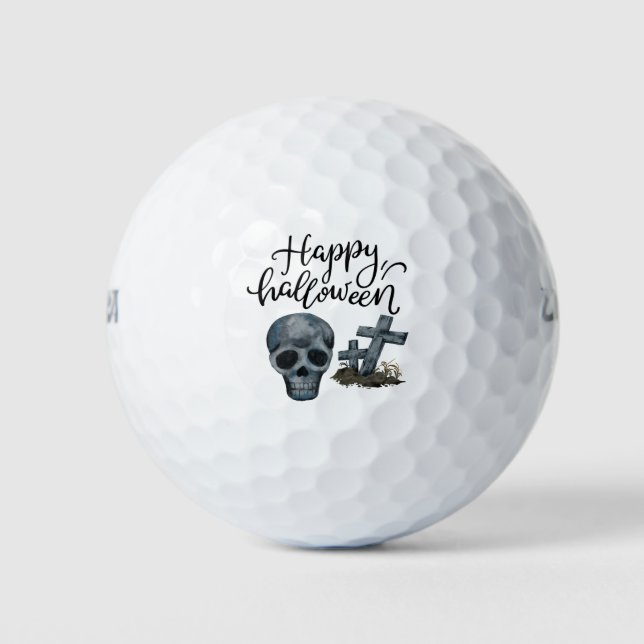 Golf Happy Halloween ghost skeleton Golf Balls (Front)