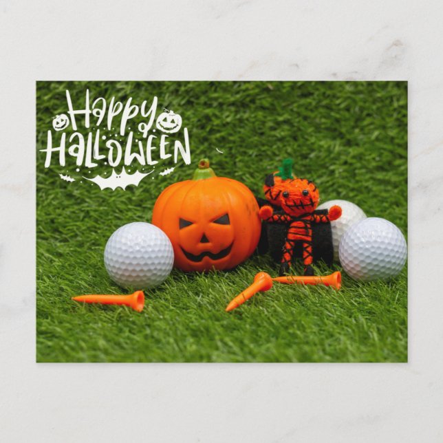 Golf Happy Halloween with Pumpkin and Golf Ball    Postcard (Front)