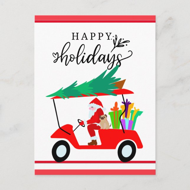 Golf Happy Holiday with Santa Claus Christmas  Postcard (Front)