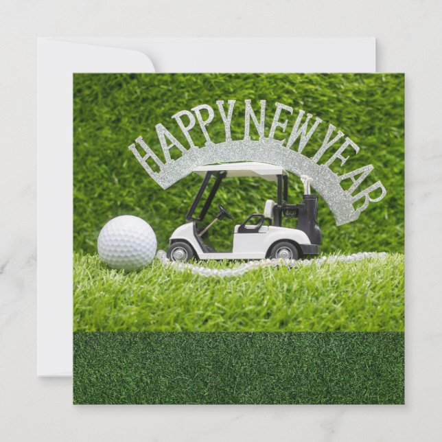 Golf Happy New Year on green grass for Golfer   Holiday Card (Front)