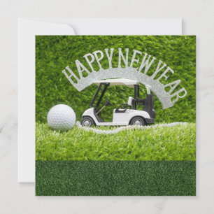 Golf Happy New Year on green grass for Golfer Holiday Card