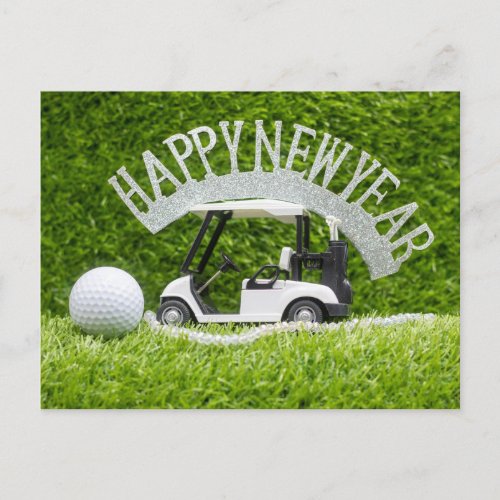 Golf Happy New Year on green grass for Golfer  Holiday Postcard