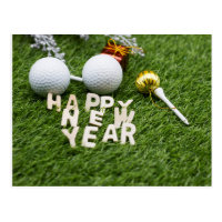 Golf Happy New Year with golf ball tee ornament Postcard