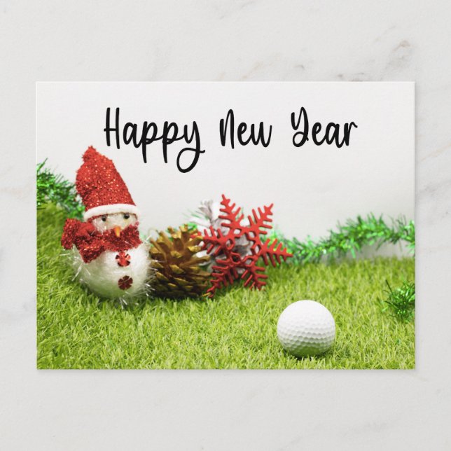 Golf Happy New year with Snowman  golfer holidays  Holiday Postcard (Front)