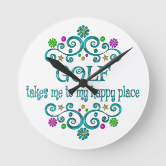 Golf Happy Place Round Clock