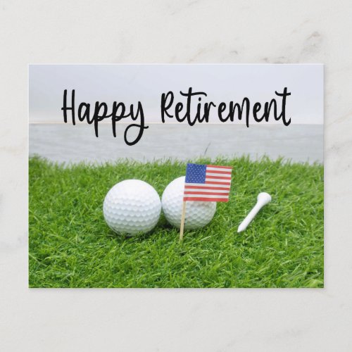 Golf Happy Retirement  ball and flag of America Announcement Postcard