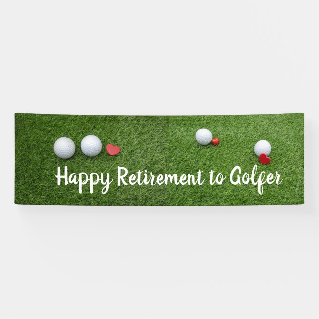 Golf happy retirement golf ball with love on green banner (Horizontal)