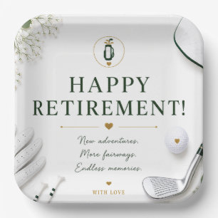 Golf Happy Retirement on white background Paper Plates