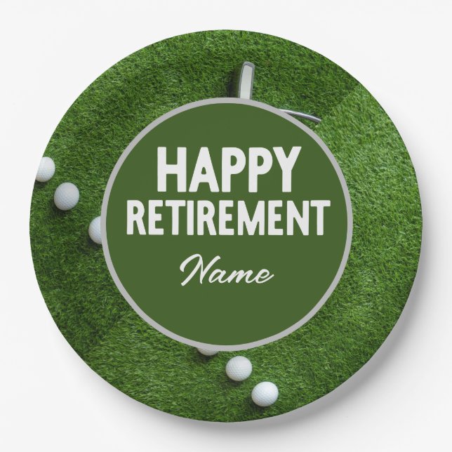 Golf Happy Retirement  Paper Plates (Front)