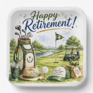 Golf Happy Retirement with bag and cart Paper Plates
