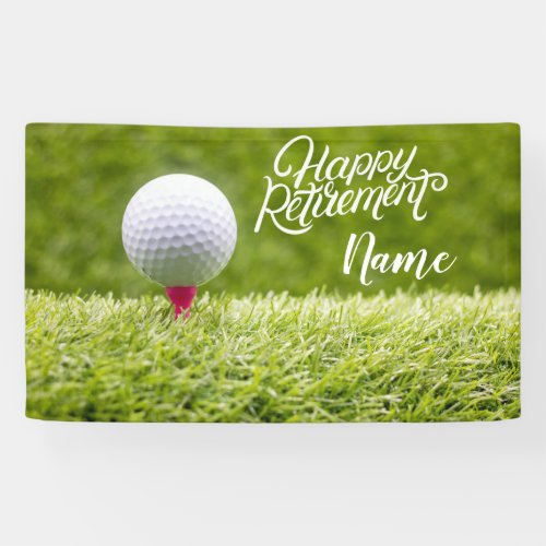 Golf happy retirement with ball on green banner
