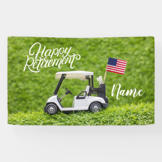 Golf happy retirement with flag of America Banner (Horizontal)