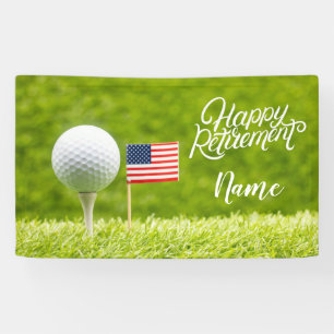 Golf happy retirement with flag of America Banner