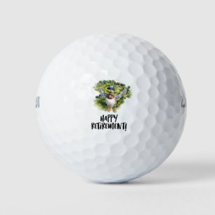 Golf Happy Retirement with flying duck at course Balls