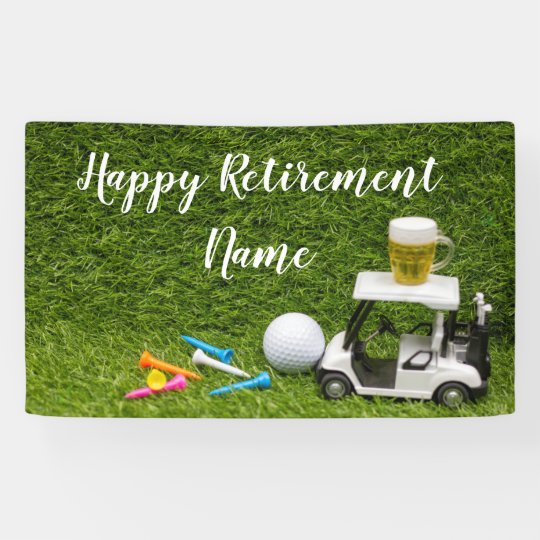 Golf happy retirement with golf ball and beer banner | Zazzle.com